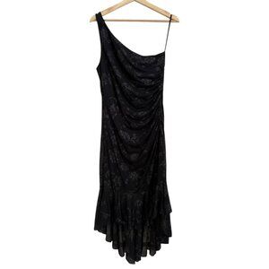 Vintage Asymmetric One Shoulder Midi Dress Black L Formal Y2K Vampire Romantic